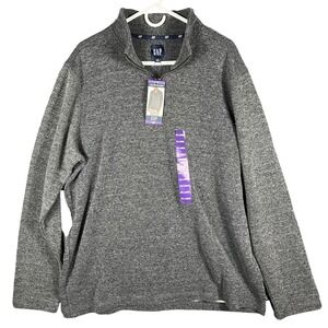 Gap 1/4 Zip Pullover Mens XXL True Black Heathered Gray Mock Neck Sweater NEW